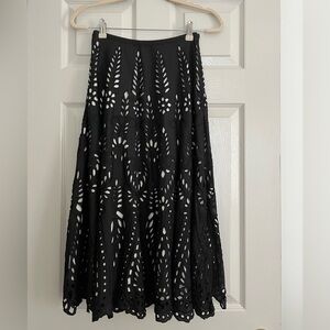KAS New York black and white eyelet midi skirt